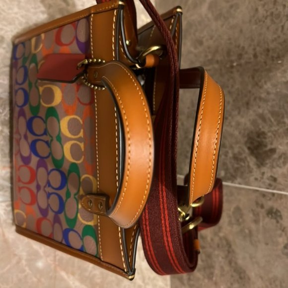 Coach Field Tote 22 In Pride Rainbow BrassTan Natural Multi Signature Canvas